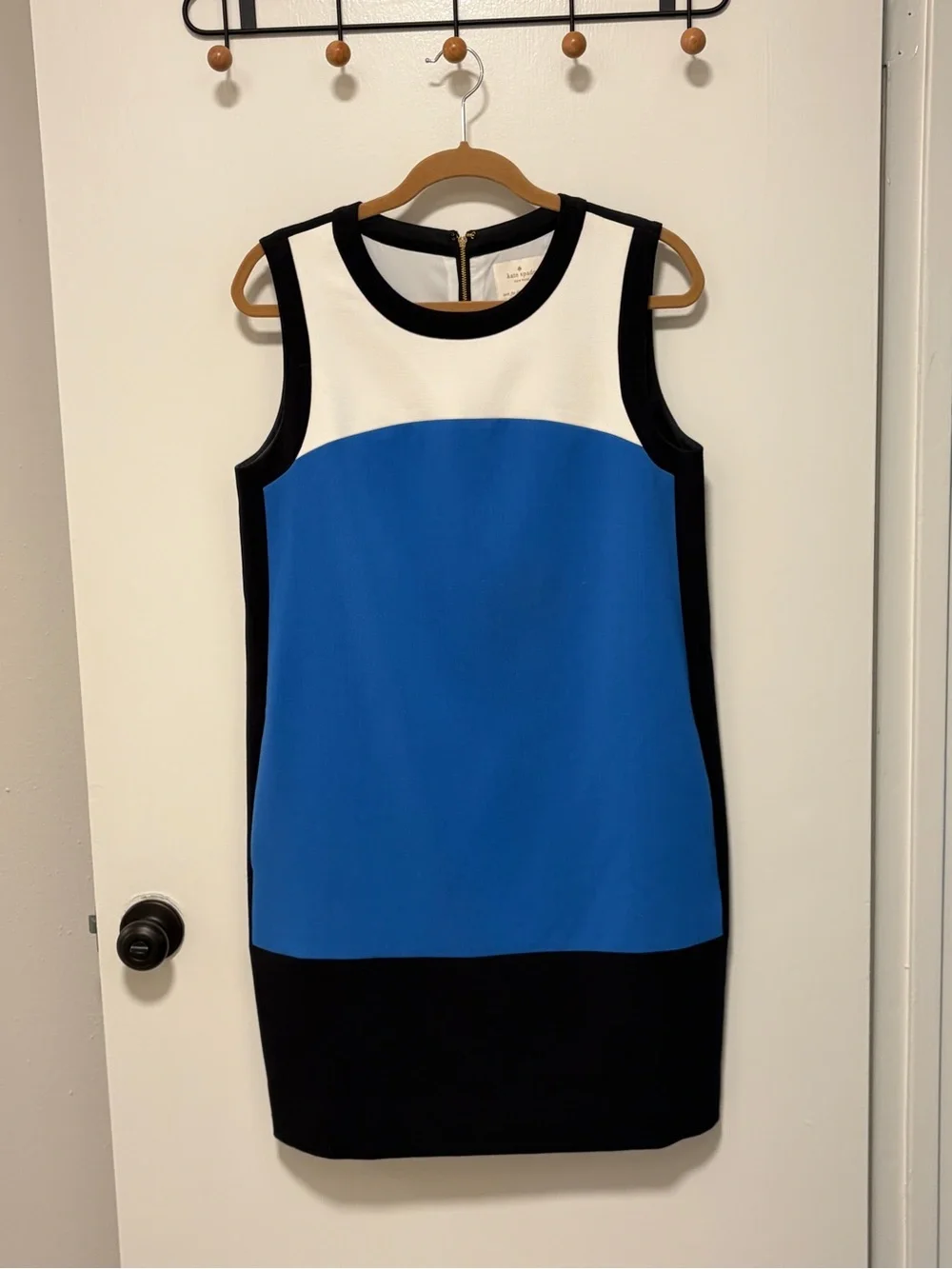 kate spade Blue, White & Black Sleeveless Colorblock Shift Dress - Modern A-Line